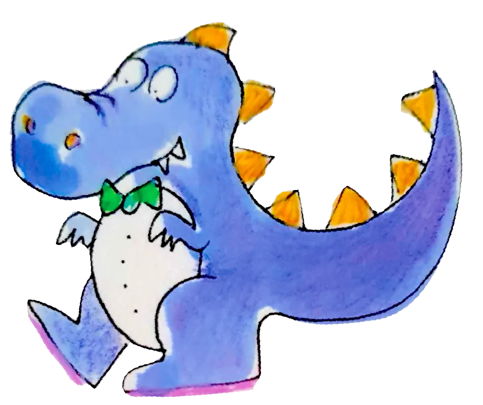 Lex The Saurus, our word-loving blue dinosaur